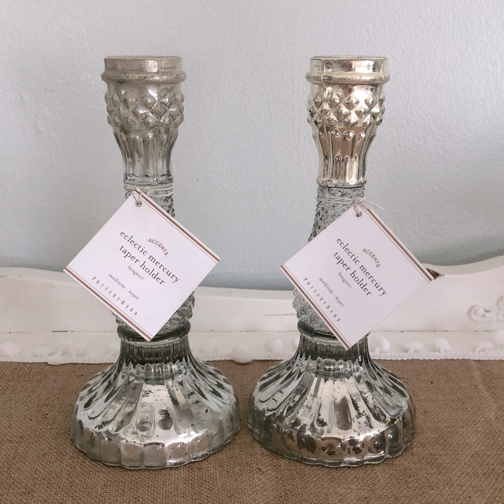 Set of 2: Eclectic Mercury Taper Candle Holder Candlesticks, Pottery Barn